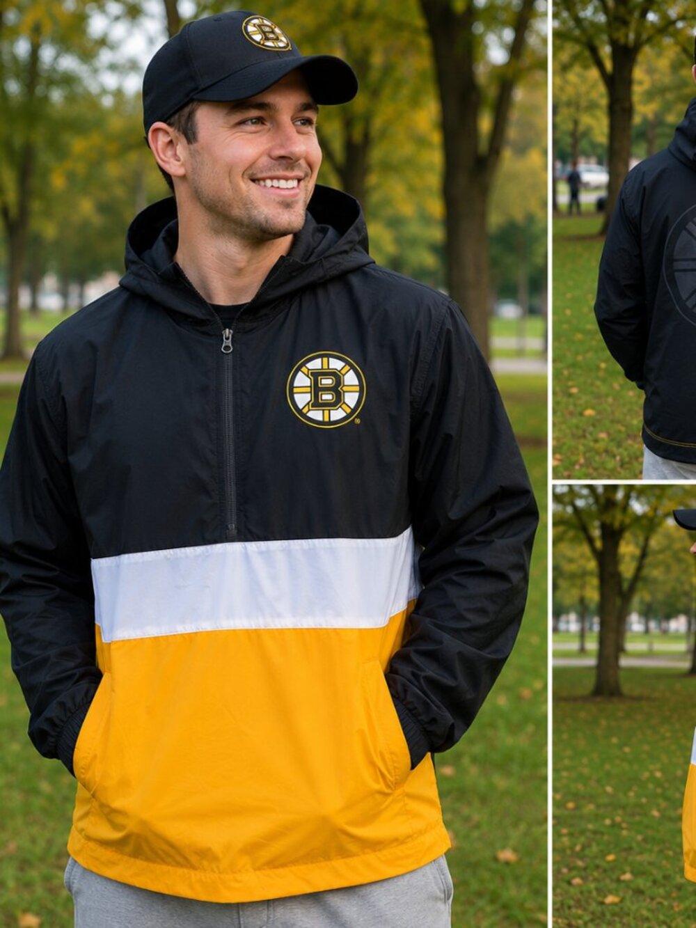 Boston Bruins Windbreaker Jacket Men's Small NHL Hooded Pullover SPiCH